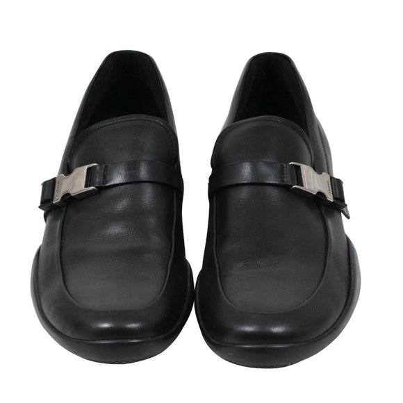 Prada Mens Spazzolato Rois Buckle Loafers Size US10 P9 Black Leather Slip Ons - Picture 2 of 9